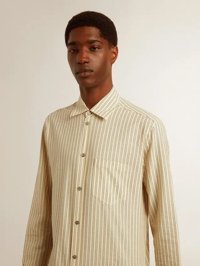 Camisas de algodón crudo para hombre con rayas negras finas
