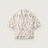 Camisas de algodón de corte recto para mujer con estampado floral en blanco y negro