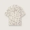 Camisas de algodón de manga corta para hombre con estampado floral en blanco y negro