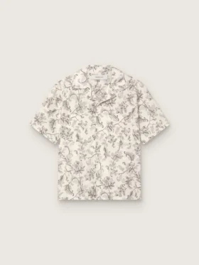 Camisas de algodón de manga corta para hombre con estampado floral en blanco y negro