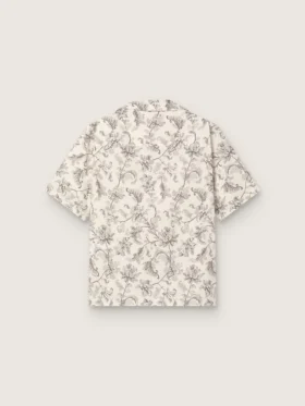 Camisas de algodón de manga corta para hombre con estampado floral en blanco y negro