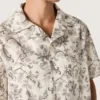 Camisas de algodón de manga corta para hombre con estampado floral en blanco y negro