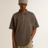 Camisas de algodón para hombre en gris antracita con bordado