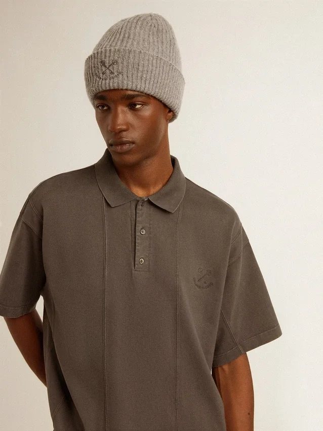 Camisas de algodón para hombre en gris antracita con bordado