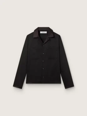 Camisas de hombre de sarga de lana negra con detalles de satén negro