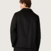 Camisas de hombre de sarga de lana negra con detalles de satén negro