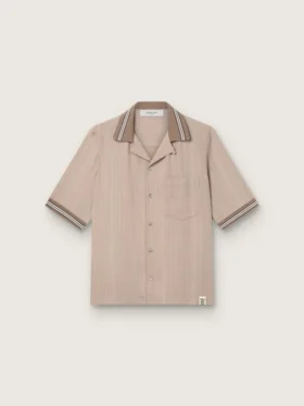 Camisas de manga corta para hombre en lana fresca gris con rayas finas