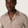 Camisas de manga corta para hombre en lana fresca gris con rayas finas