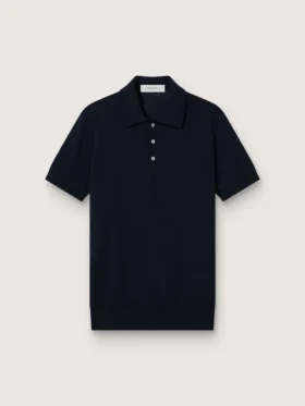 Camisas de manga corta para hombre en lana merina azul marino