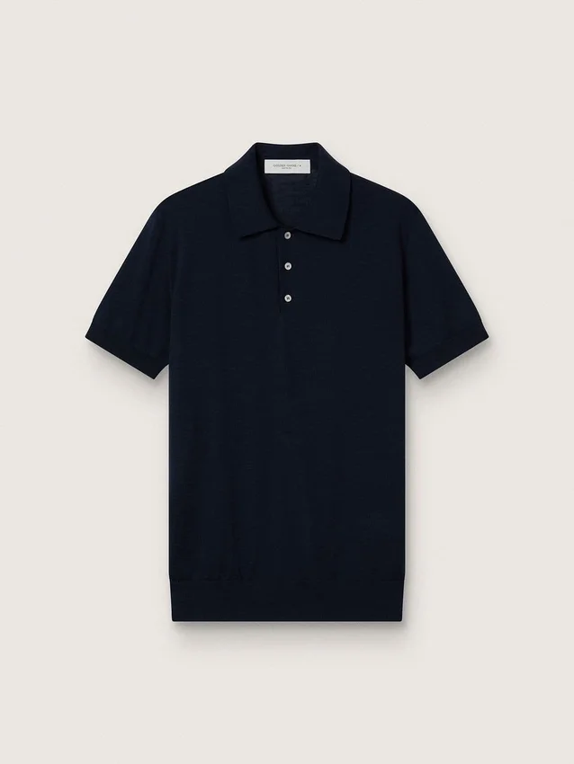 Camisas de manga corta para hombre en lana merina azul marino