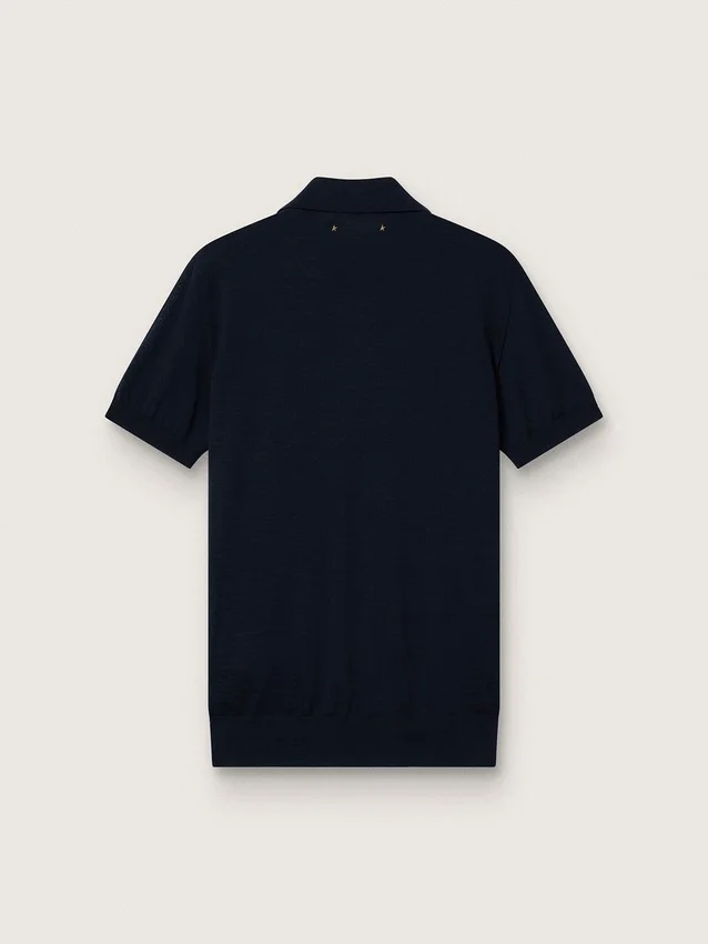 Camisas de manga corta para hombre en lana merina azul marino