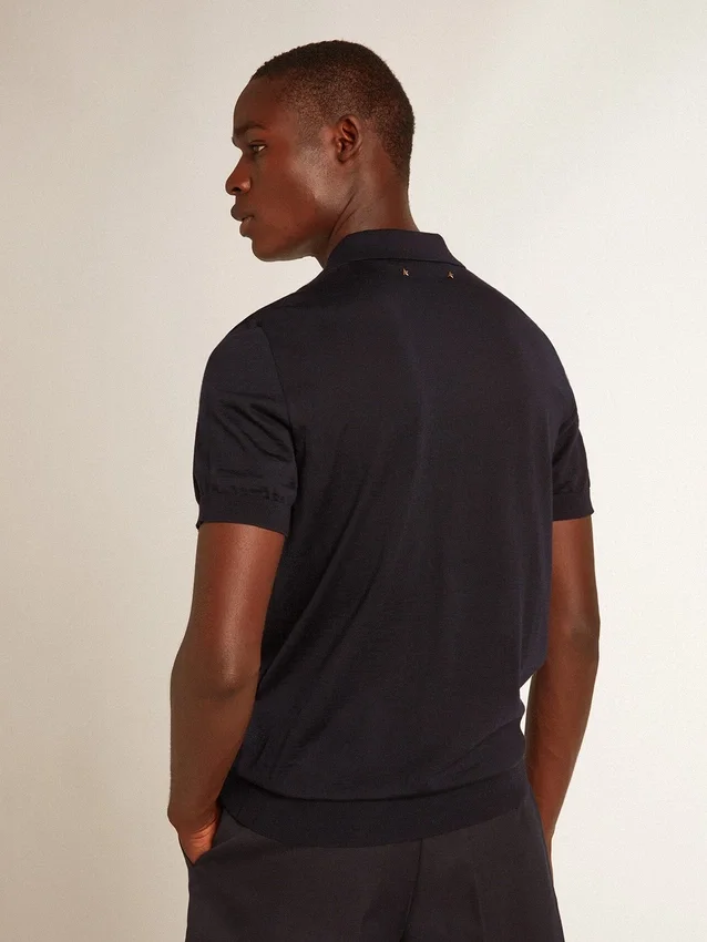 Camisas de manga corta para hombre en lana merina azul marino