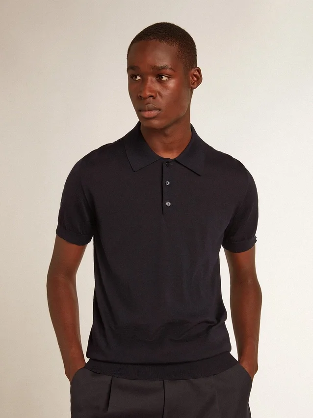 Camisas de manga corta para hombre en lana merina azul marino
