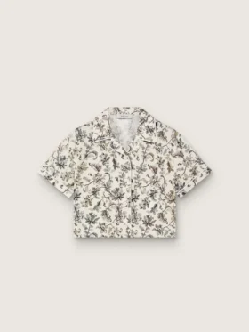 Camisas de manga corta para niñas «Journey», de lona de algodón blanca con estampado floral verde
