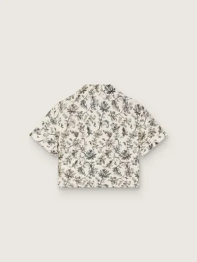 Camisas de manga corta para niñas «Journey», de lona de algodón blanca con estampado floral verde