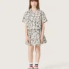 Minifalda para niñas «Journey» de lona de algodón blanca con estampado floral verde