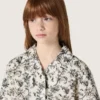 Camisas de manga corta para niñas «Journey», de lona de algodón blanca con estampado floral verde