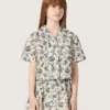 Camisas de manga corta para niñas «Journey», de lona de algodón blanca con estampado floral verde