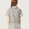 Camisas de manga corta para niñas «Journey», de lona de algodón blanca con estampado floral verde