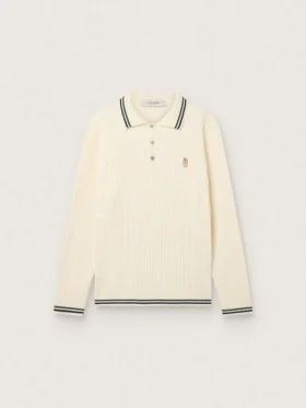 Camisas de manga larga para hombre de punto blanco con ribetes en contraste y un pin extraíble