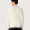 Camisas de manga larga para hombre de punto blanco con ribetes en contraste y un pin extraíble