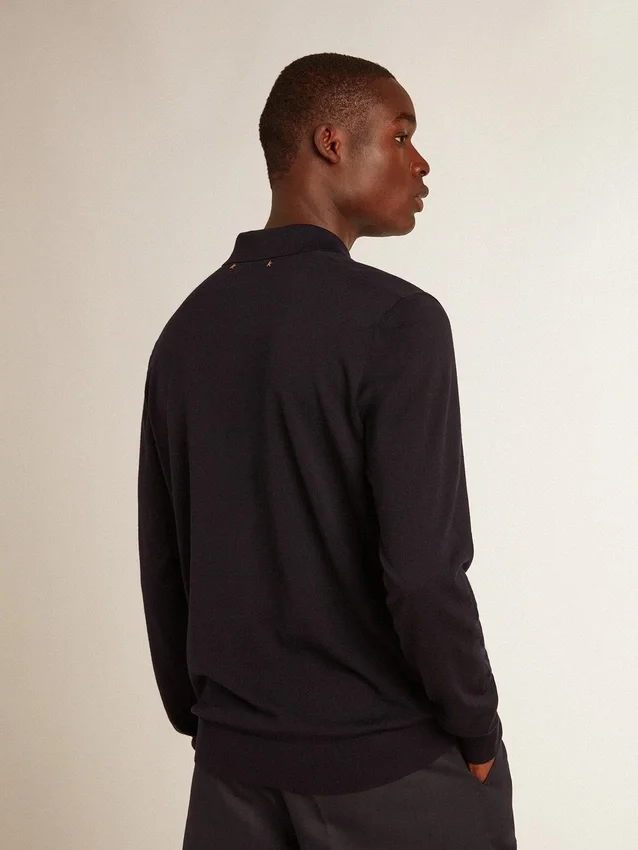 Camisas de manga larga para hombre en lana merina azul marino