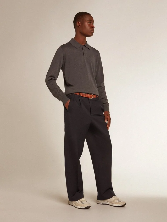 Camisas de manga larga para hombre en lana merina gris