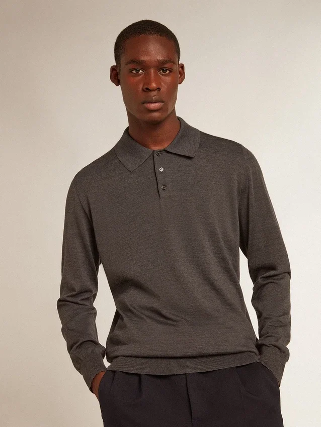 Camisas de manga larga para hombre en lana merina gris