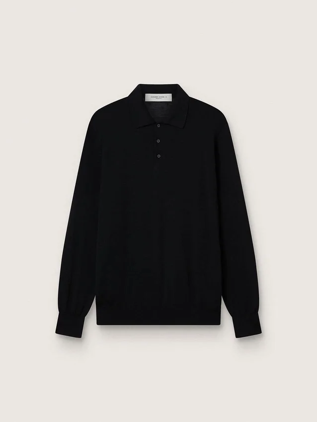 Camisas de manga larga para hombre en lana merina negra