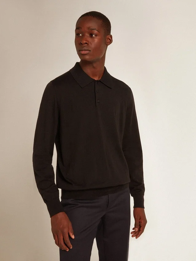 Camisas de manga larga para hombre en lana merina negra