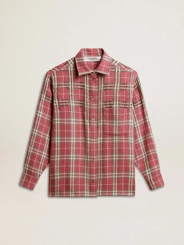 Camisas de mujer con bordado de cuadros en rosa, arena y gris