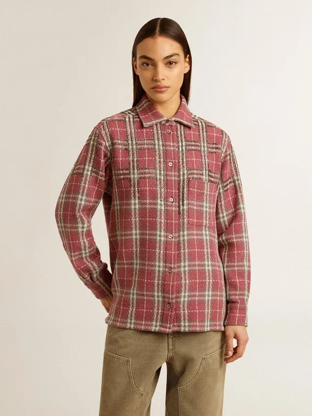 Camisas de mujer con bordado de cuadros en rosa, arena y gris