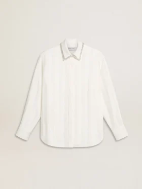 Camisas de mujer con estampado de rayas verticales y bordado de cristales