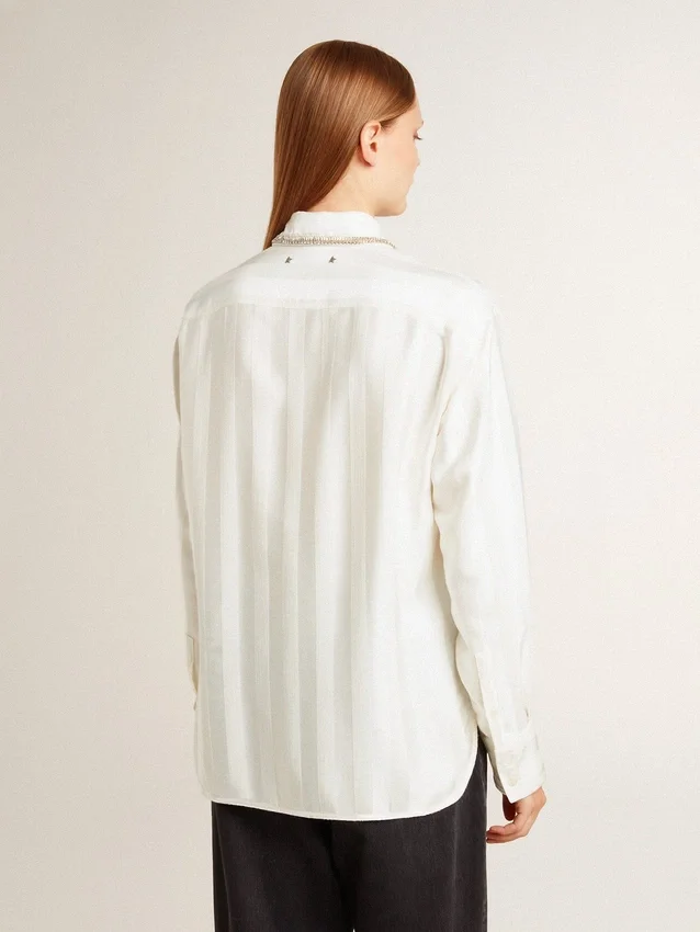 Camisas de mujer con estampado de rayas verticales y bordado de cristales