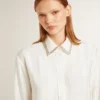 Camisas de mujer con estampado de rayas verticales y bordado de cristales