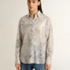Camisas de mujer con estampado floral multicolor de lentejuelas