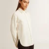 Camisas de mujer de mezcla de viscosa y algodón con cuello adornado con cristales