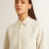 Camisas de mujer de mezcla de viscosa y algodón con cuello adornado con cristales