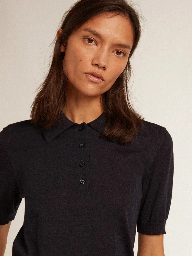 Camisas de mujer en lana merina azul marino