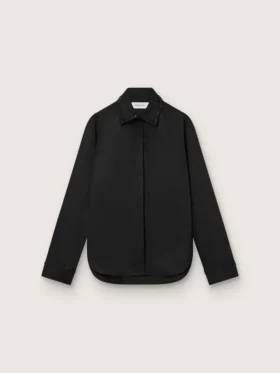 Camisas de mujer en sarga de lana negra con bordado floral de cuentas de cristal