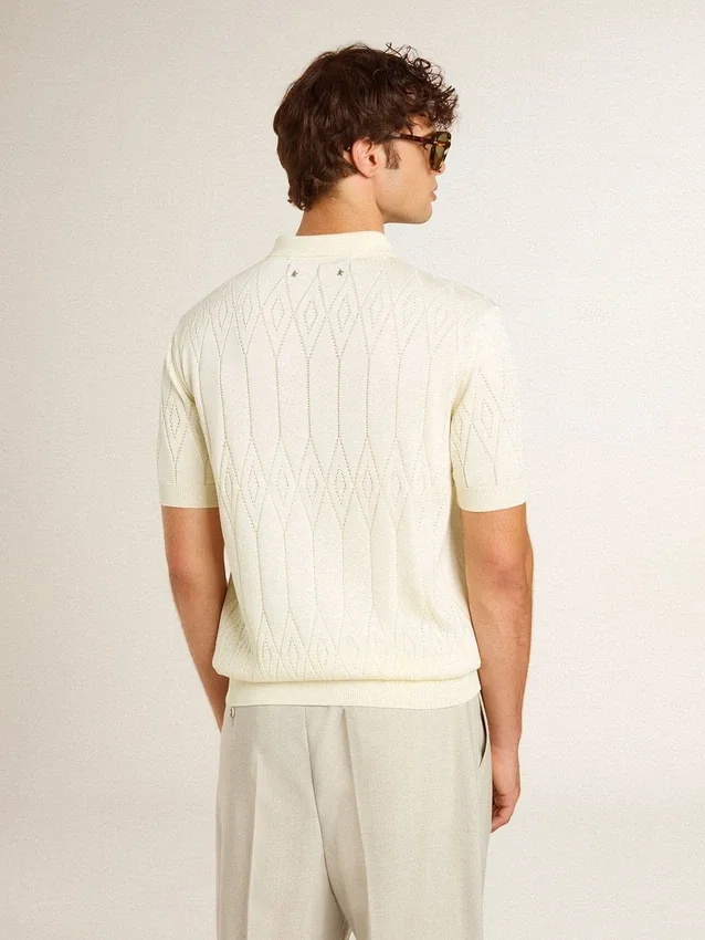 Camisas de punto jacquard blancas para hombre