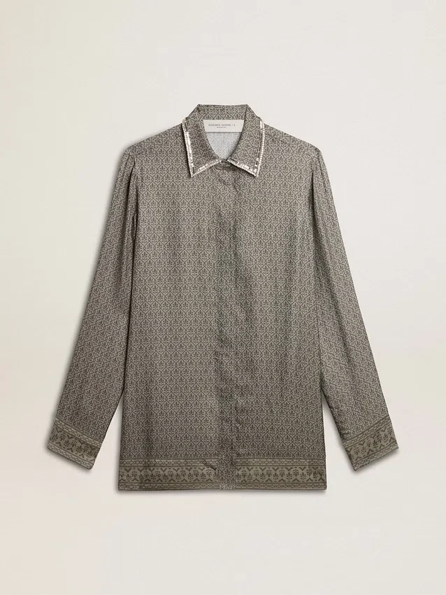 Camisas de seda con mezcla de viscosa para mujer, de color verde y con estampado floral