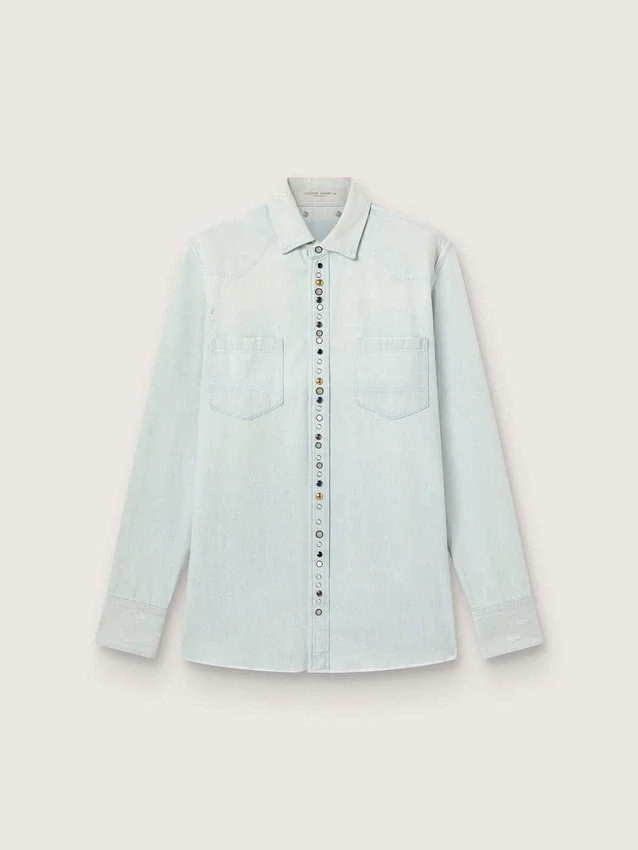 Camisas de vaquero decoloradas para hombre con tachuelas martilladas