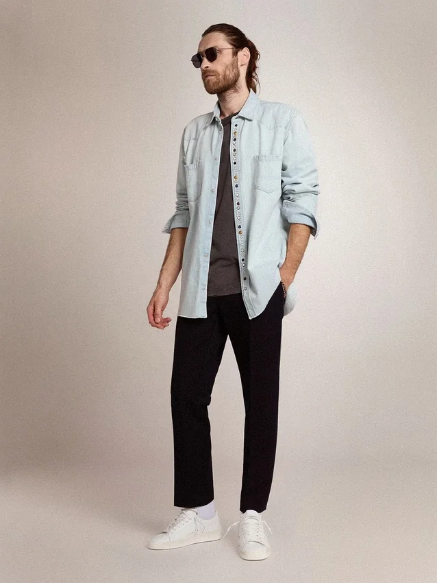 Camisas de vaquero decoloradas para hombre con tachuelas martilladas