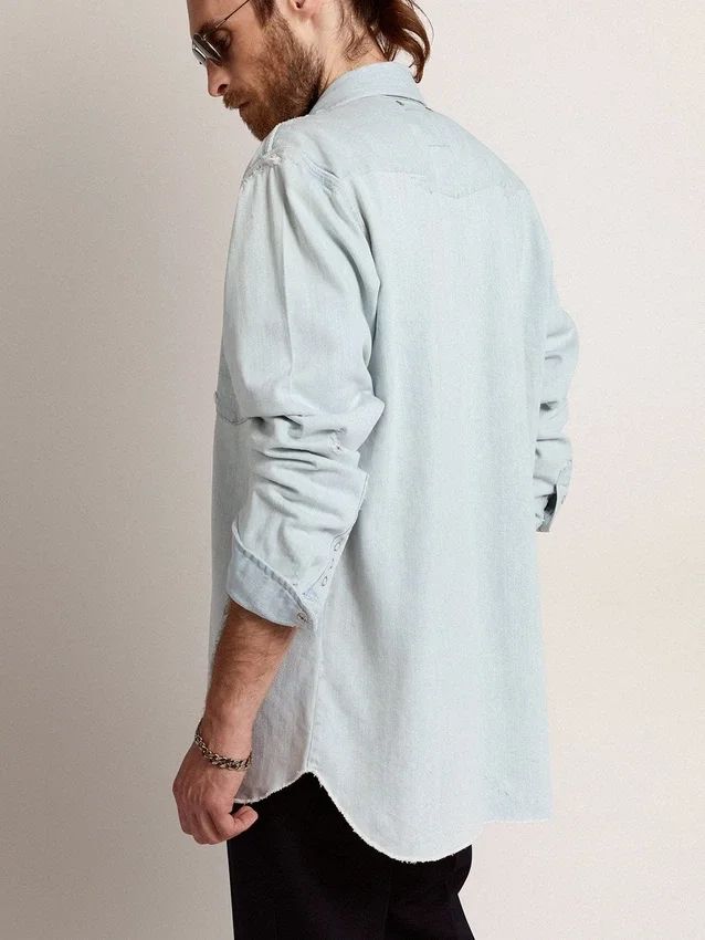 Camisas de vaquero decoloradas para hombre con tachuelas martilladas