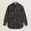 Camisas de vaquero negras para mujer con estampado floral tono sobre tono