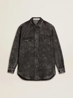 Camisas de vaquero negras para mujer con estampado floral tono sobre tono