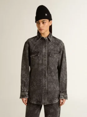 Camisas de vaquero negras para mujer con estampado floral tono sobre tono
