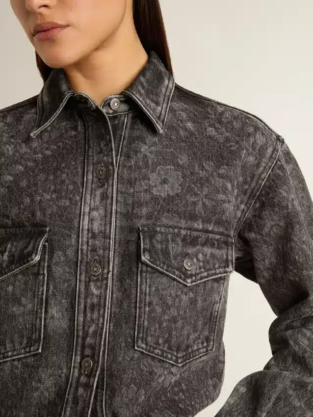 Camisas de vaquero negras para mujer con estampado floral tono sobre tono