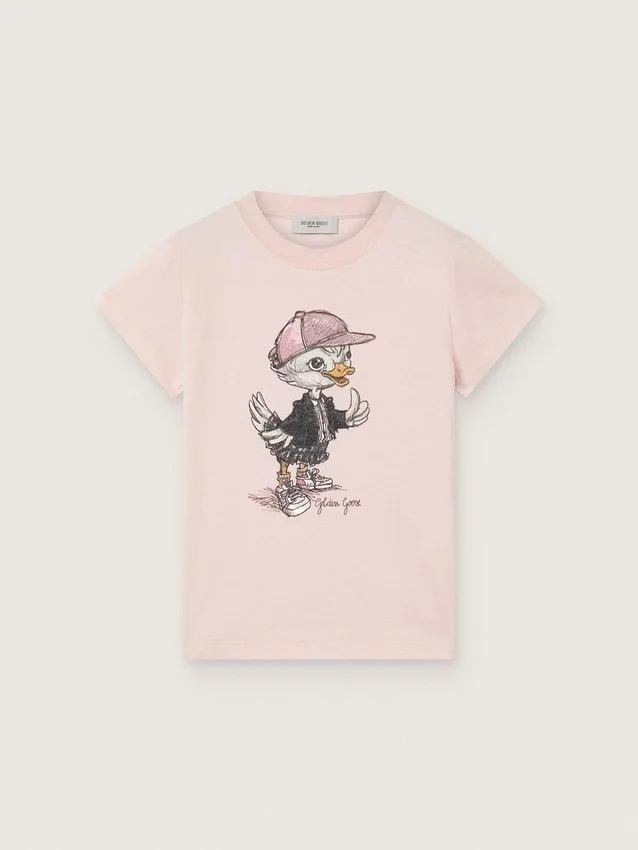 Camisas «Journey» para niñas en jersey de algodón rosa con estampado digital de la mascota